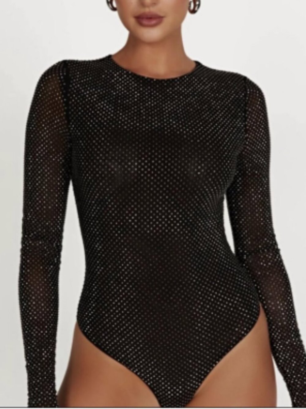 Meshki Selma Diamante Mesh Bodysuit Black Size S Fashion Top